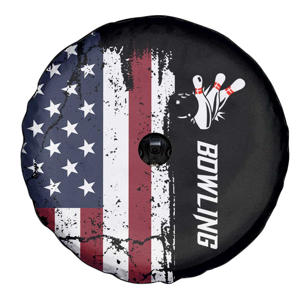 Grunge American Flag Custom Bowling Spare Tire Cover Pins Graphic and Team Text Layout Design TS04