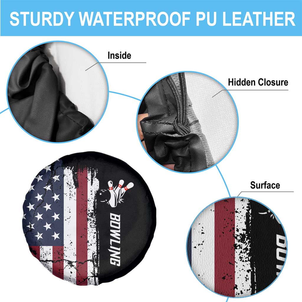 Grunge American Flag Custom Bowling Spare Tire Cover Pins Graphic and Team Text Layout Design TS04