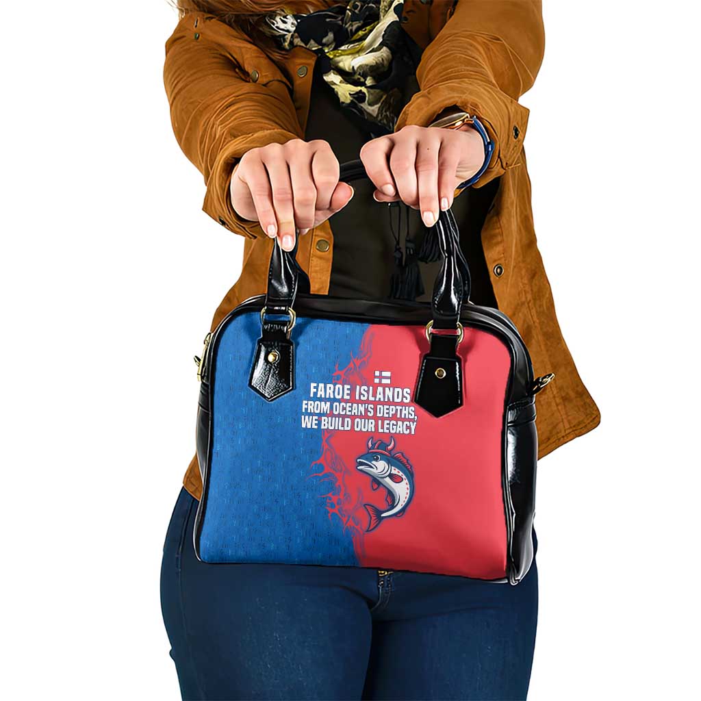 Faroe Islands Shoulder Handbag with Viking Fish Illustration Red Blue Runic Design TS04