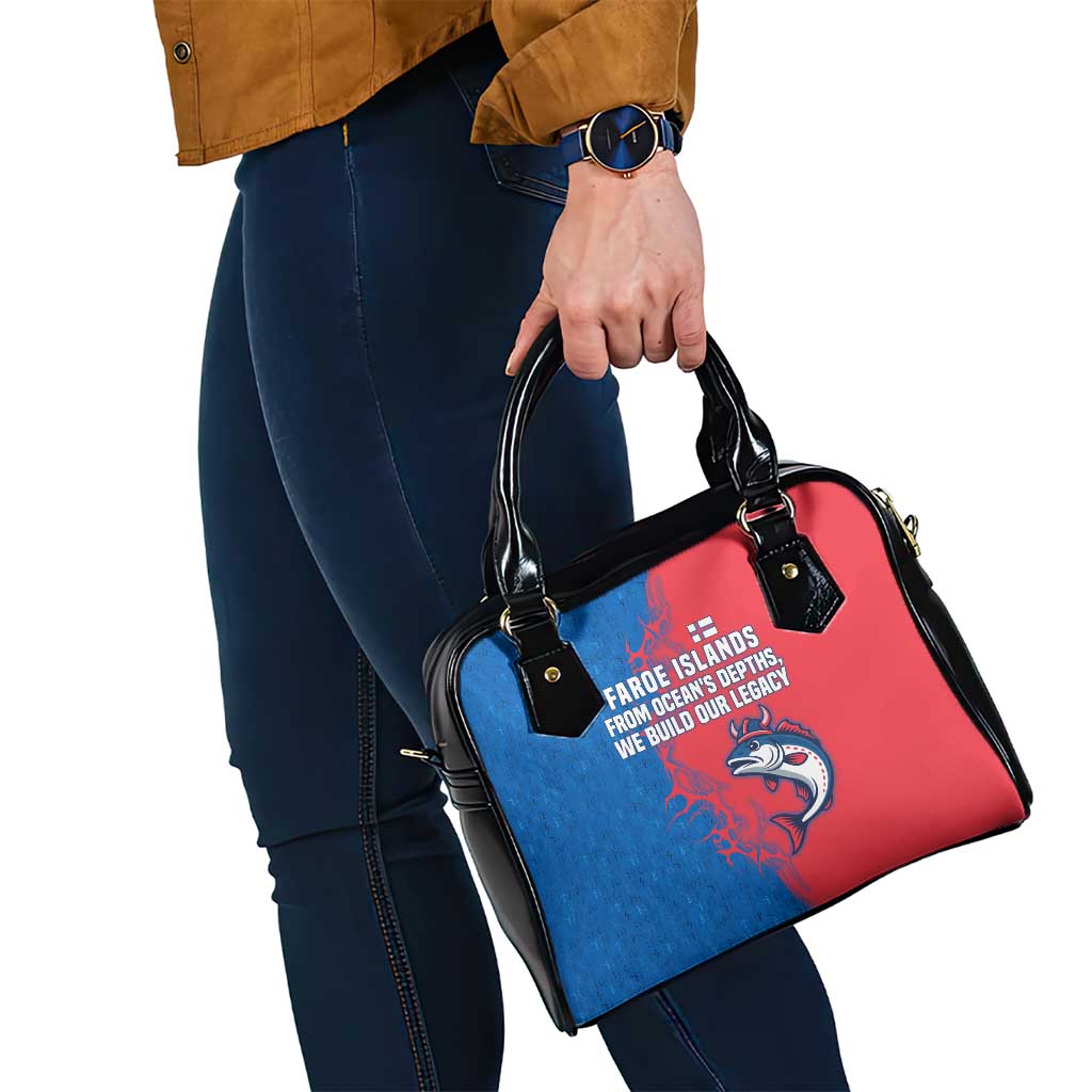 Faroe Islands Shoulder Handbag with Viking Fish Illustration Red Blue Runic Design TS04