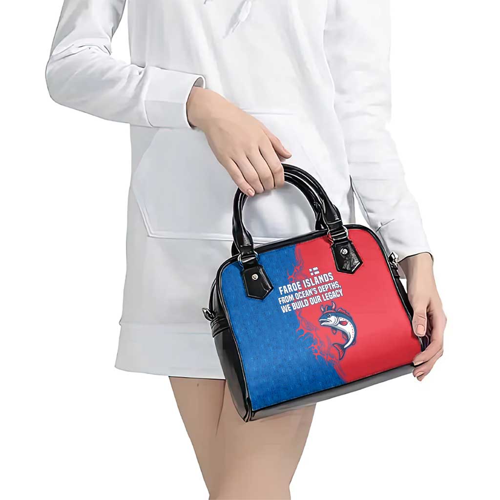 Faroe Islands Shoulder Handbag with Viking Fish Illustration Red Blue Runic Design TS04