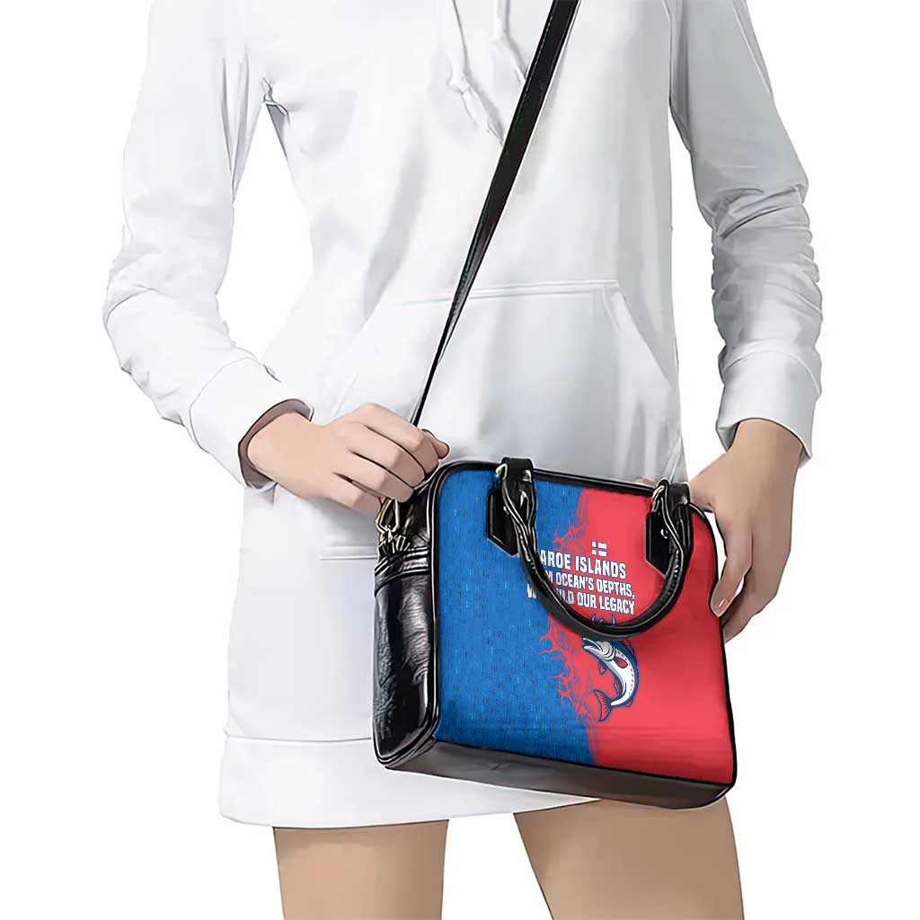 Faroe Islands Shoulder Handbag with Viking Fish Illustration Red Blue Runic Design TS04