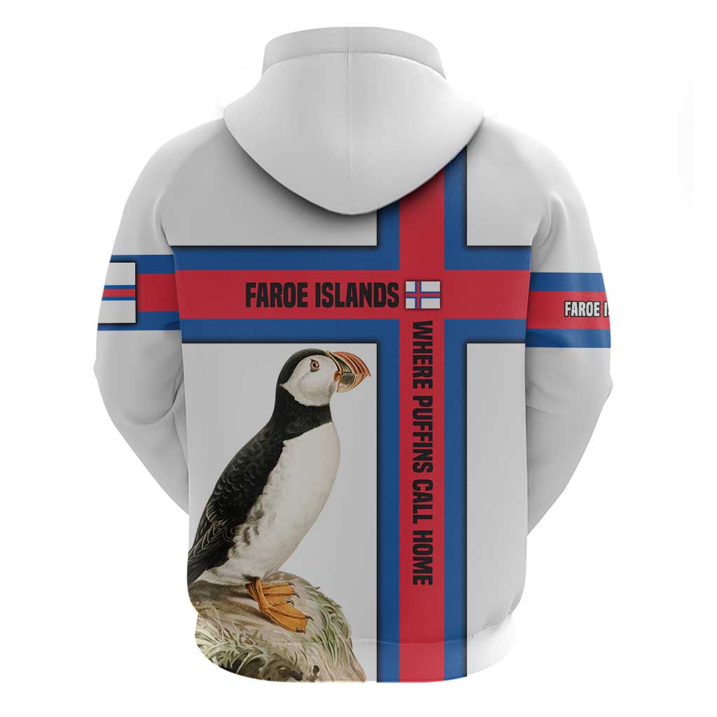 Faroe Islands Hoodie with Red Blue Cross Design and Puffin Bird TS04