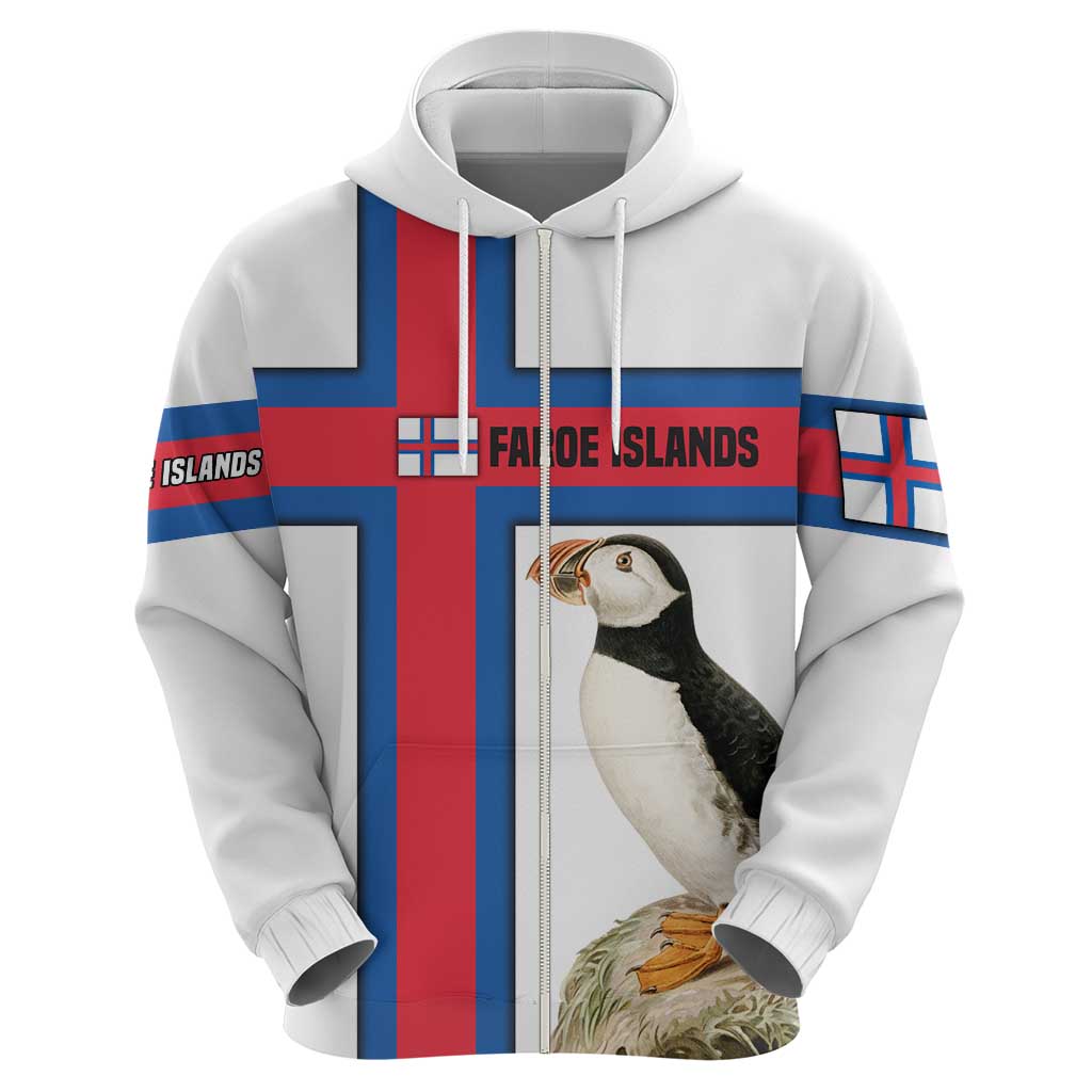 Faroe Islands Hoodie with Red Blue Cross Design and Puffin Bird TS04