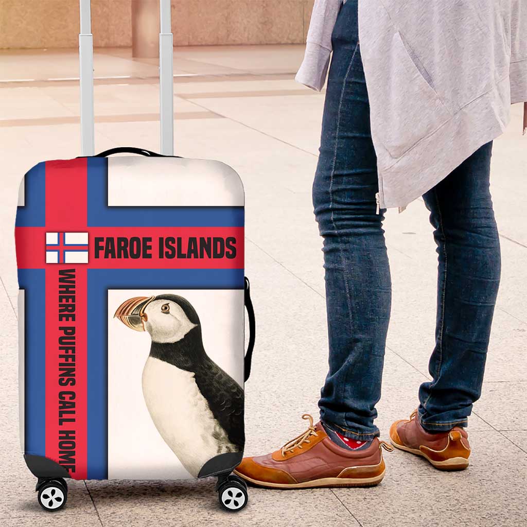 Faroe Islands Luggage Cover with Red Blue Cross Design and Puffin Bird TS04
