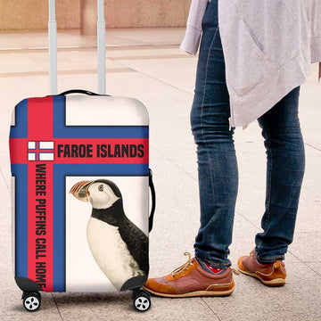 Faroe Islands Luggage Cover with Red Blue Cross Design and Puffin Bird TS04