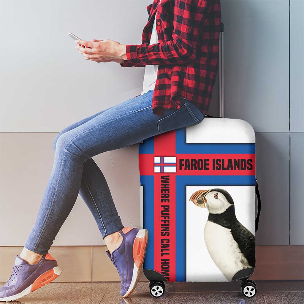 Faroe Islands Luggage Cover with Red Blue Cross Design and Puffin Bird TS04