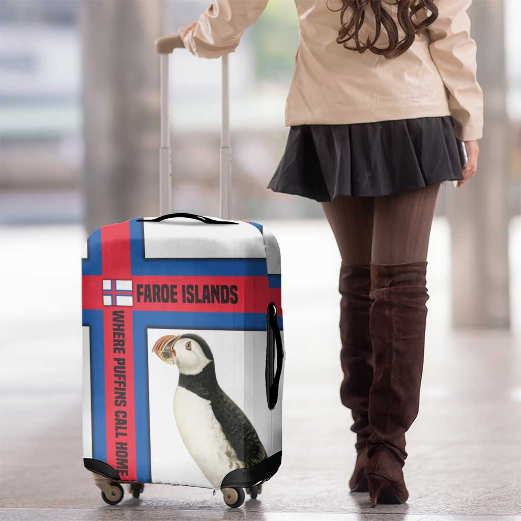 Faroe Islands Luggage Cover with Red Blue Cross Design and Puffin Bird TS04