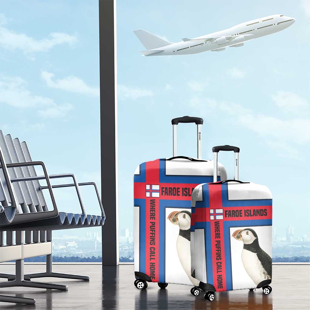 Faroe Islands Luggage Cover with Red Blue Cross Design and Puffin Bird TS04