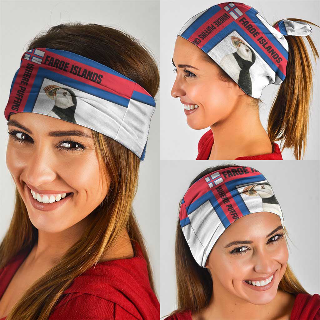 Faroe Islands Neck Gaiter with Red Blue Cross Design and Puffin Bird TS04