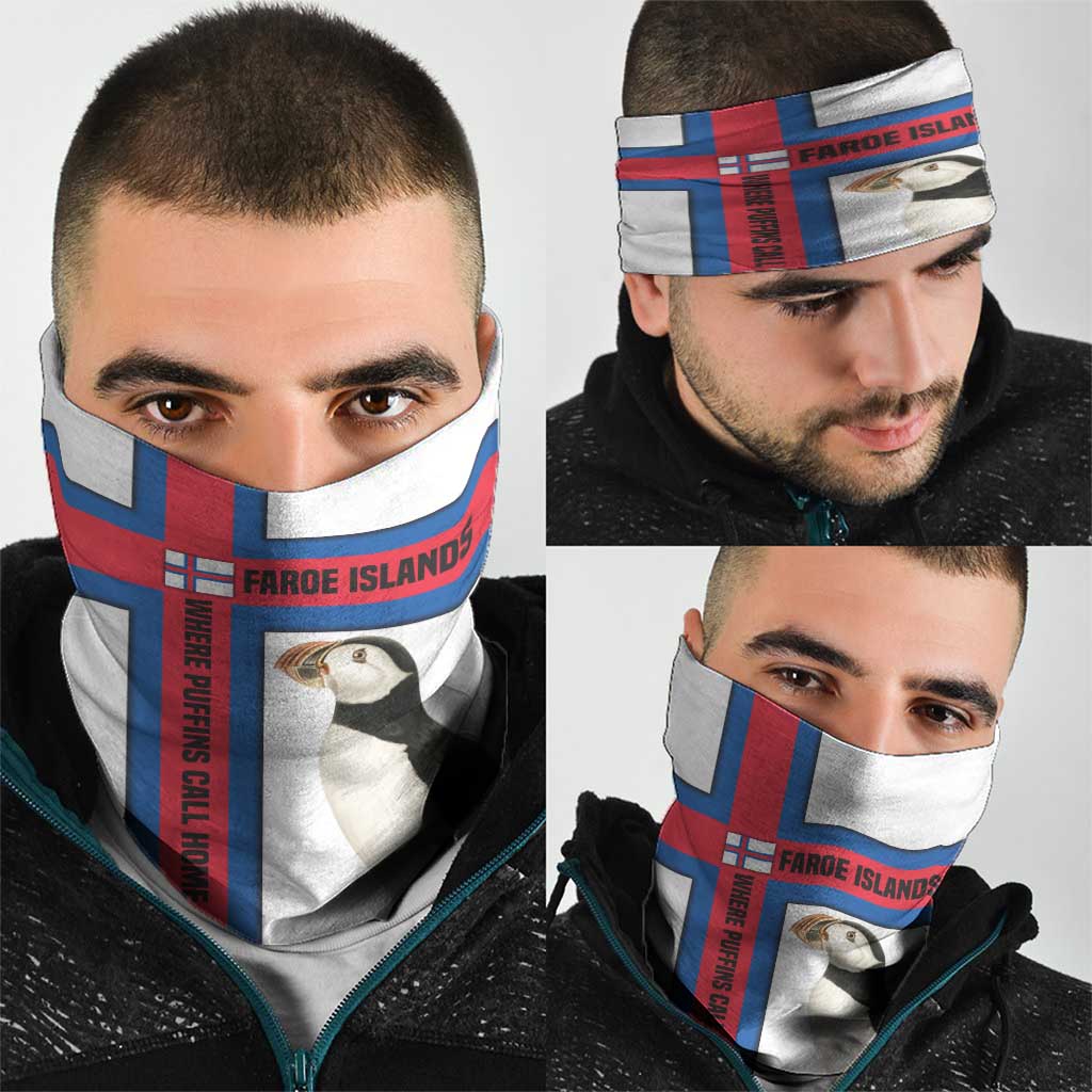 Faroe Islands Neck Gaiter with Red Blue Cross Design and Puffin Bird TS04