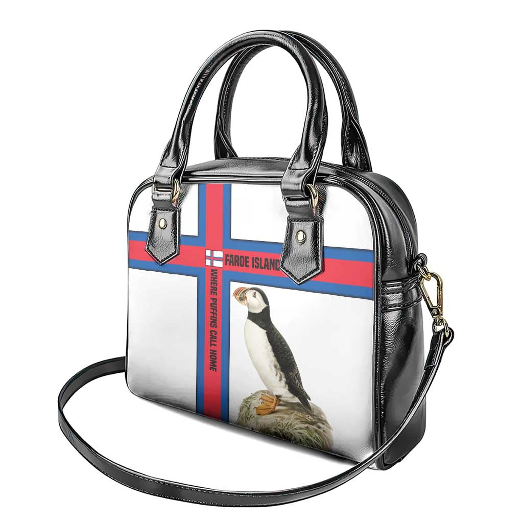 Faroe Islands Shoulder Handbag with Red Blue Cross Design and Puffin Bird TS04