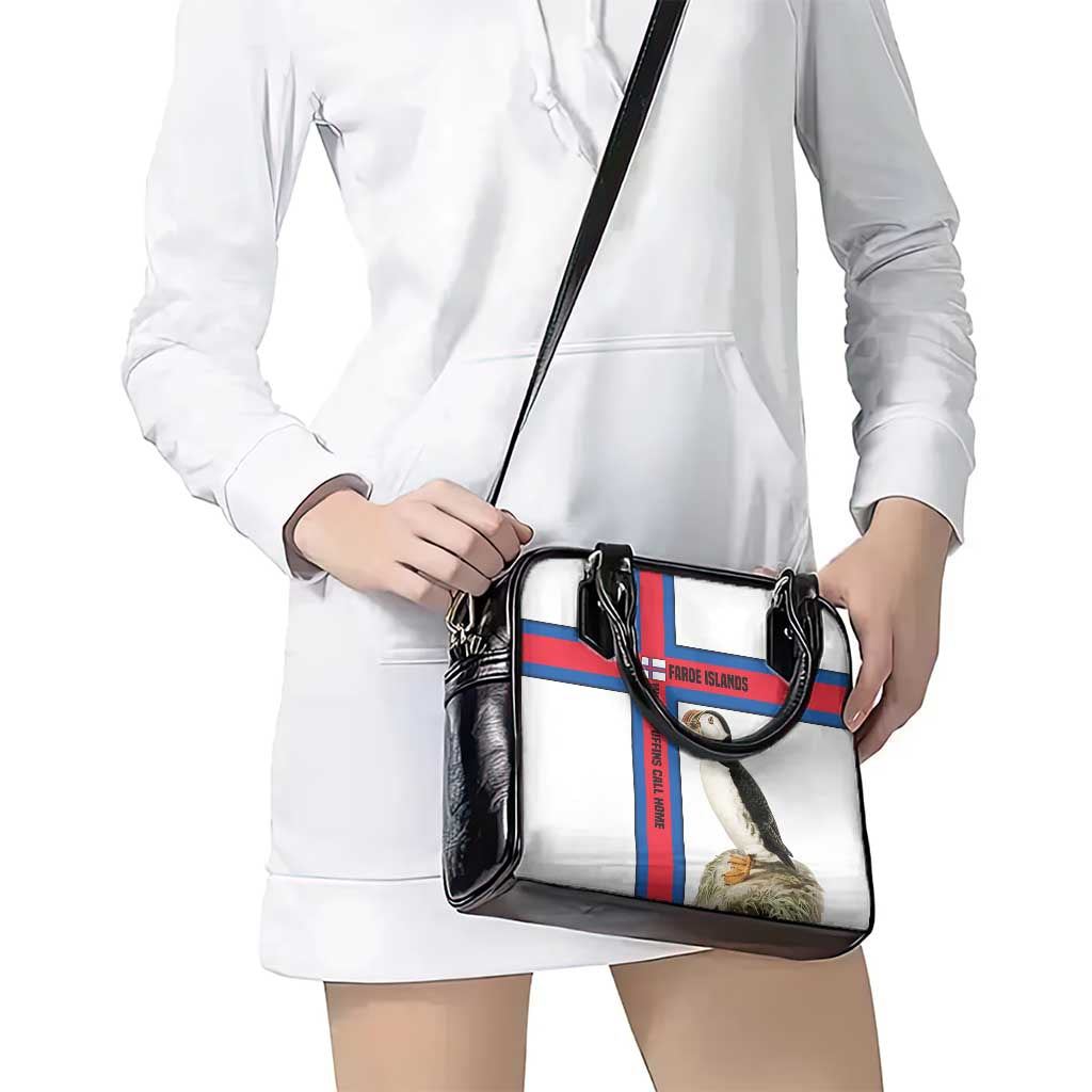 Faroe Islands Shoulder Handbag with Red Blue Cross Design and Puffin Bird TS04