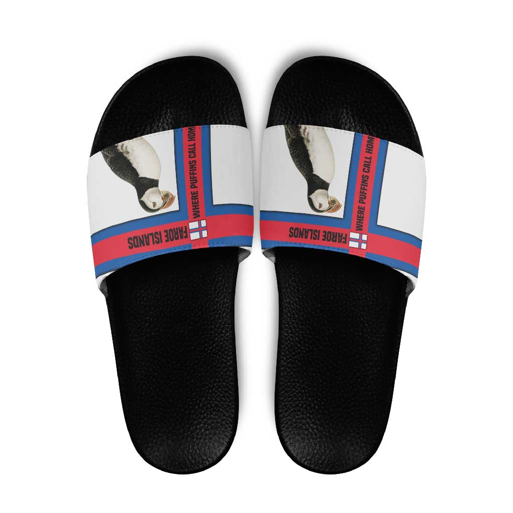 Faroe Islands Slide Sandals with Red Blue Cross Design and Puffin Bird TS04