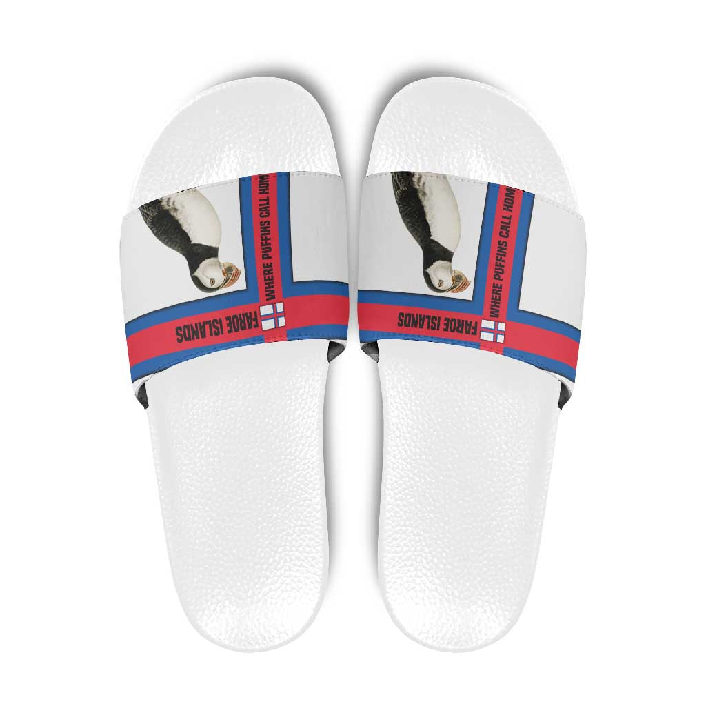 Faroe Islands Slide Sandals with Red Blue Cross Design and Puffin Bird TS04