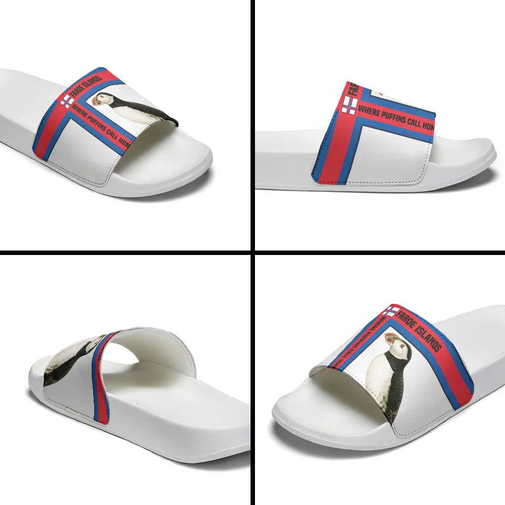 Faroe Islands Slide Sandals with Red Blue Cross Design and Puffin Bird TS04
