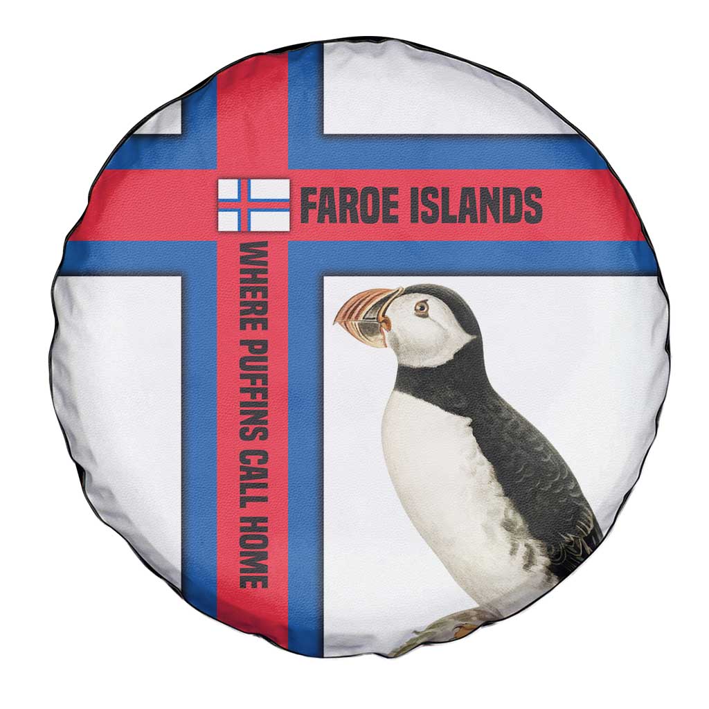 Faroe Islands Spare Tire Cover with Red Blue Cross Design and Puffin Bird TS04