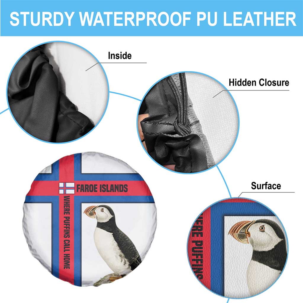 Faroe Islands Spare Tire Cover with Red Blue Cross Design and Puffin Bird TS04