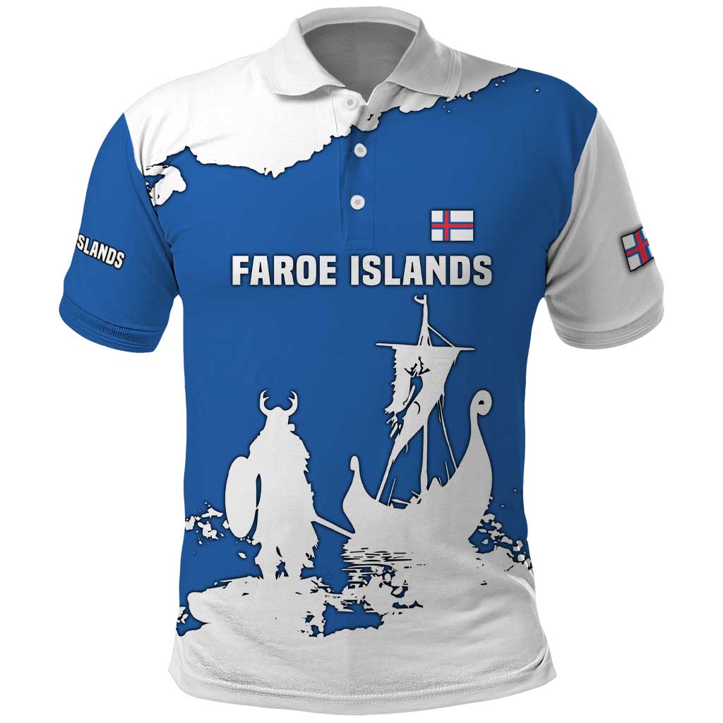Faroe Islands Polo Shirt with Viking Ship and Map Silhouette TS04