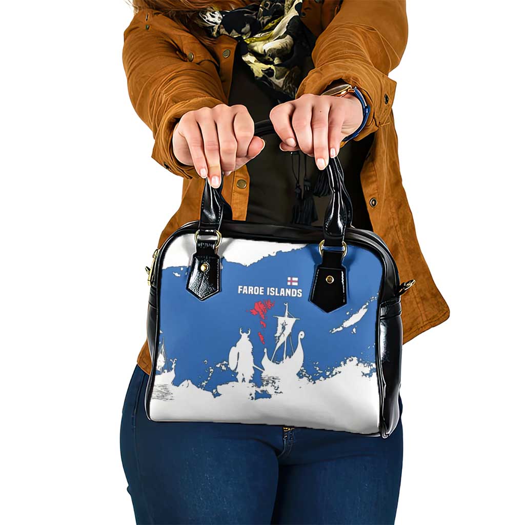 Faroe Islands Shoulder Handbag with Viking Ship and Map Silhouette TS04