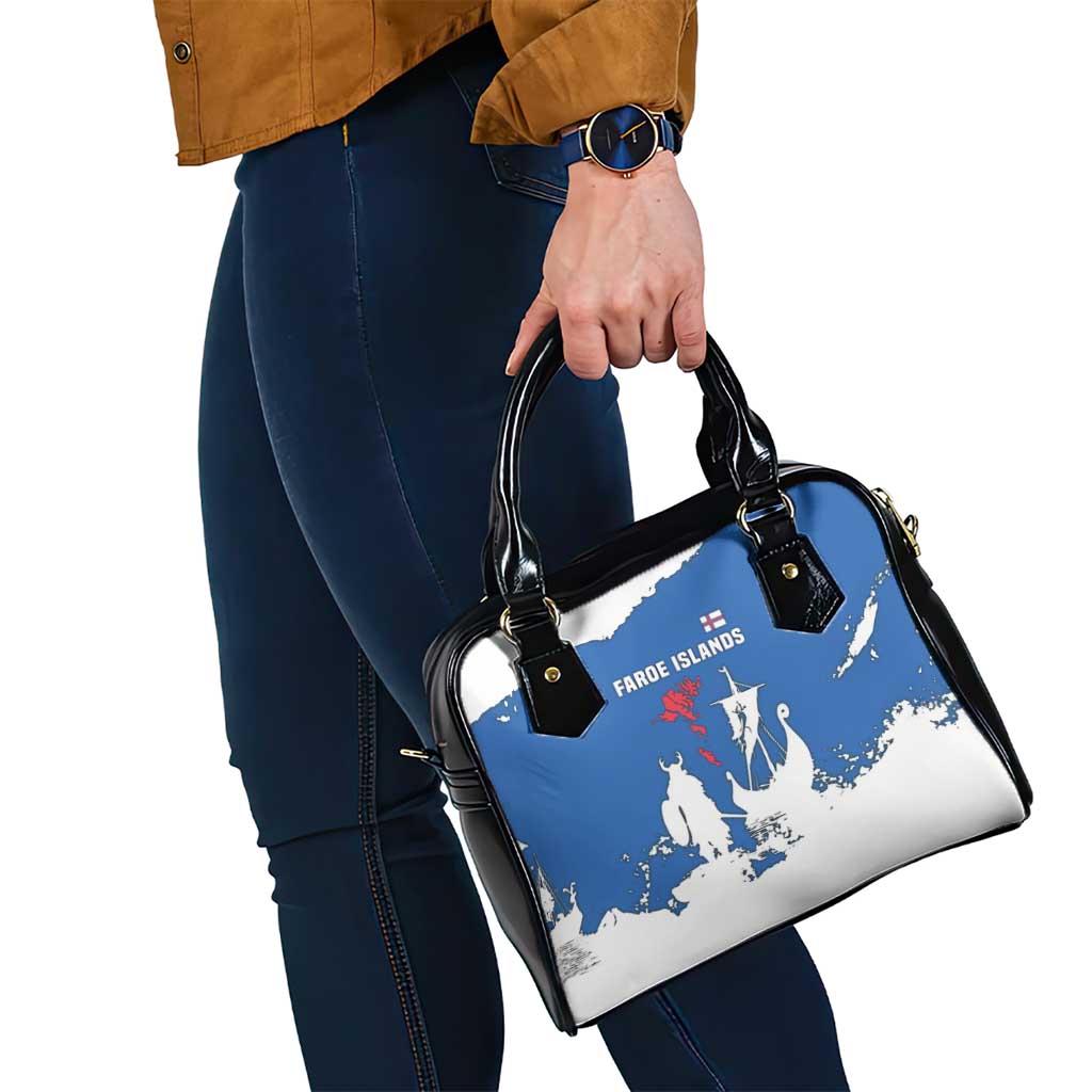 Faroe Islands Shoulder Handbag with Viking Ship and Map Silhouette TS04
