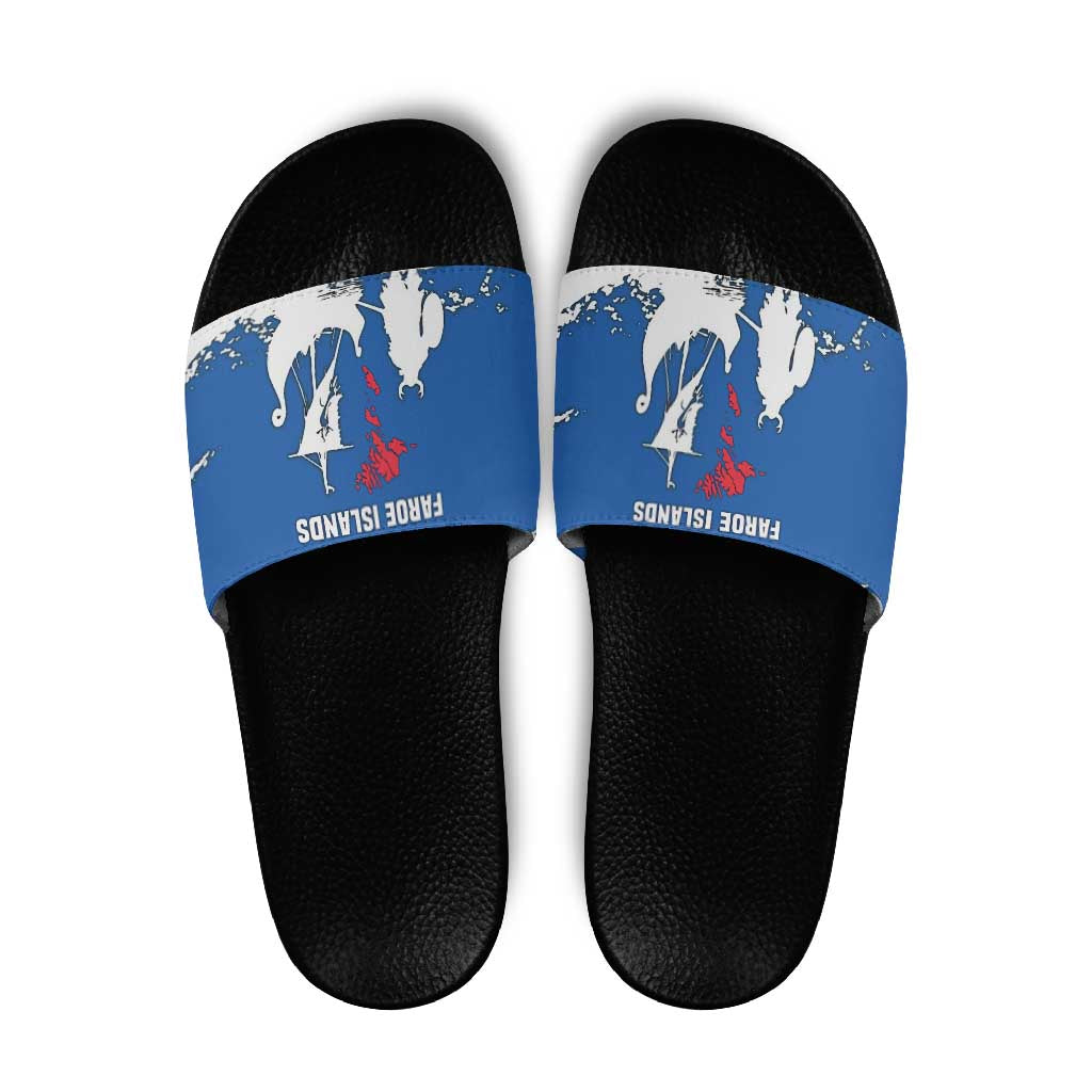 Faroe Islands Slide Sandals with Viking Ship and Map Silhouette TS04