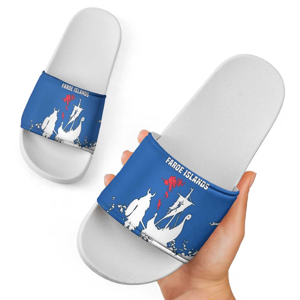 Faroe Islands Slide Sandals with Viking Ship and Map Silhouette TS04