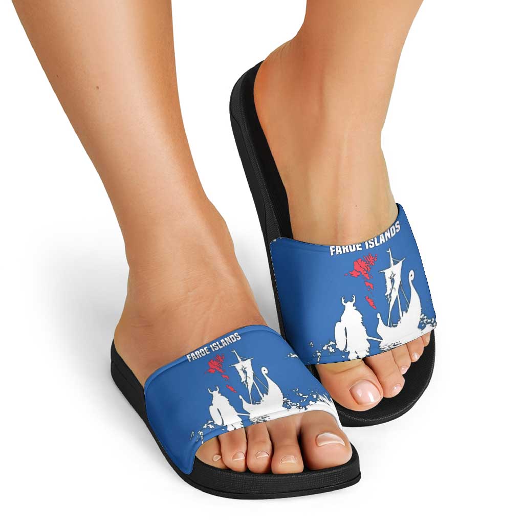 Faroe Islands Slide Sandals with Viking Ship and Map Silhouette TS04