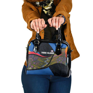 Faroe Islands Shoulder Handbag with Waterfall Nature Scene and Rune Pattern Design TS04