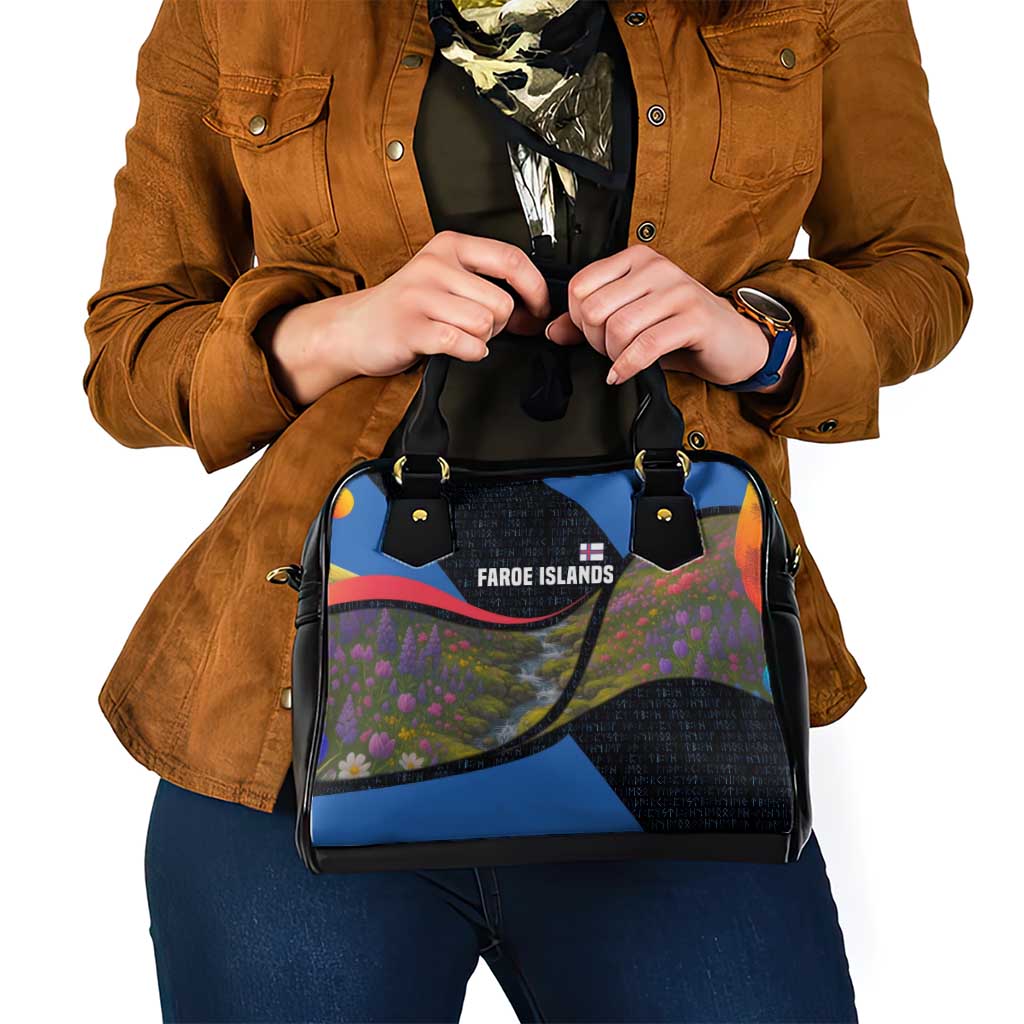 Faroe Islands Shoulder Handbag with Waterfall Nature Scene and Rune Pattern Design TS04