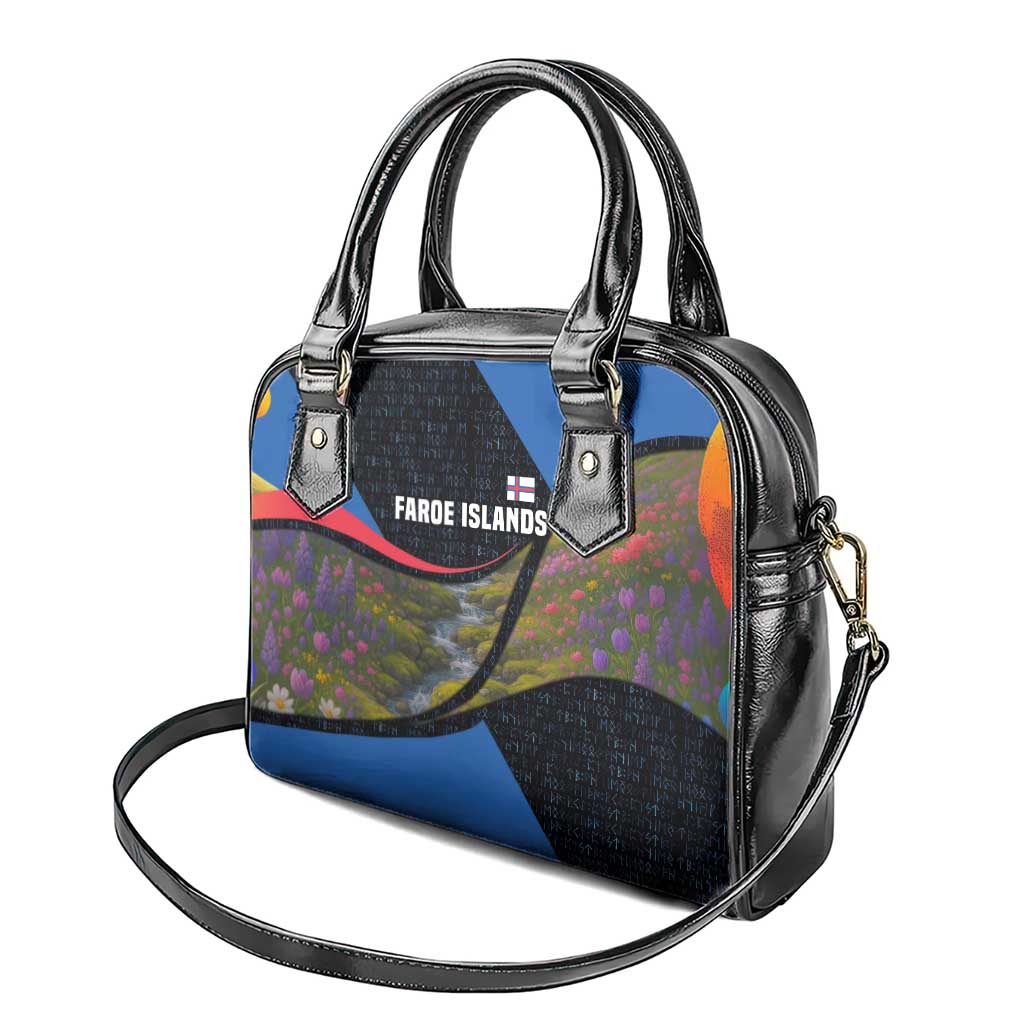 Faroe Islands Shoulder Handbag with Waterfall Nature Scene and Rune Pattern Design TS04