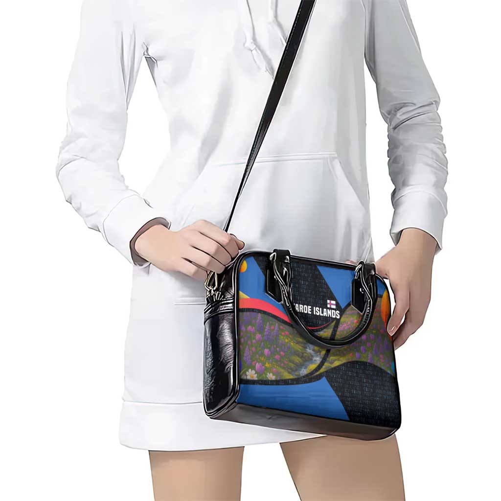 Faroe Islands Shoulder Handbag with Waterfall Nature Scene and Rune Pattern Design TS04