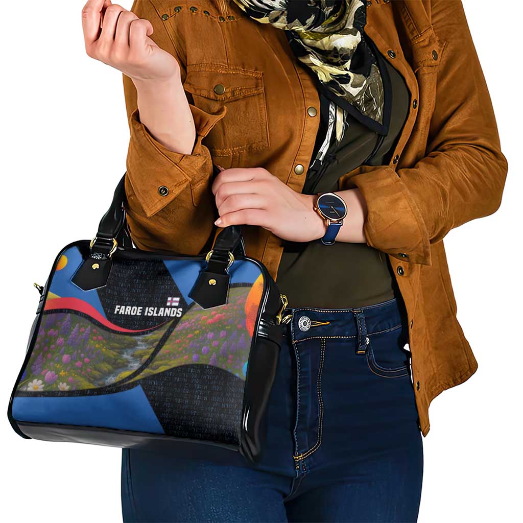 Faroe Islands Shoulder Handbag with Waterfall Nature Scene and Rune Pattern Design TS04