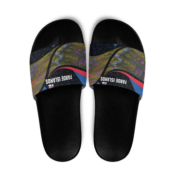 Faroe Islands Slide Sandals with Waterfall Nature Scene and Rune Pattern Design TS04