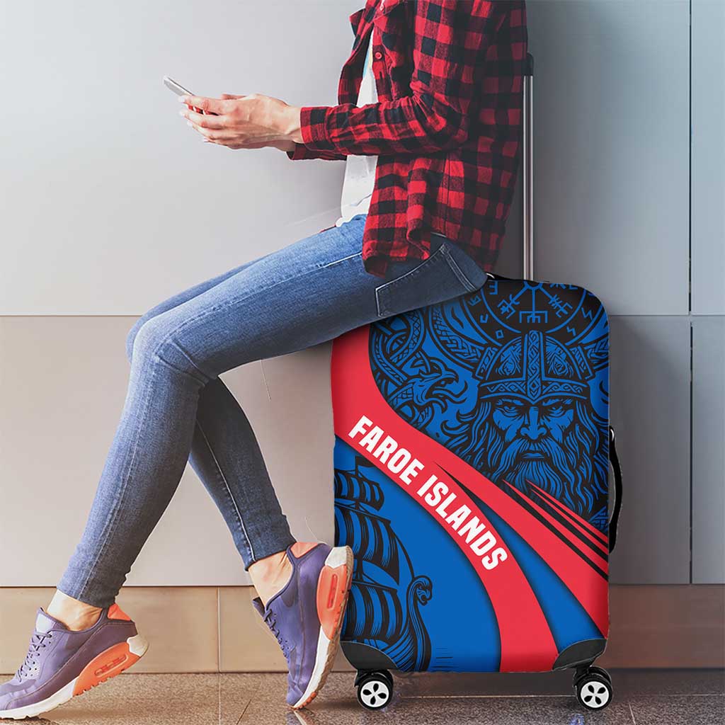 Faroe Islands Luggage Cover with Viking Warrior and Longship Design TS04