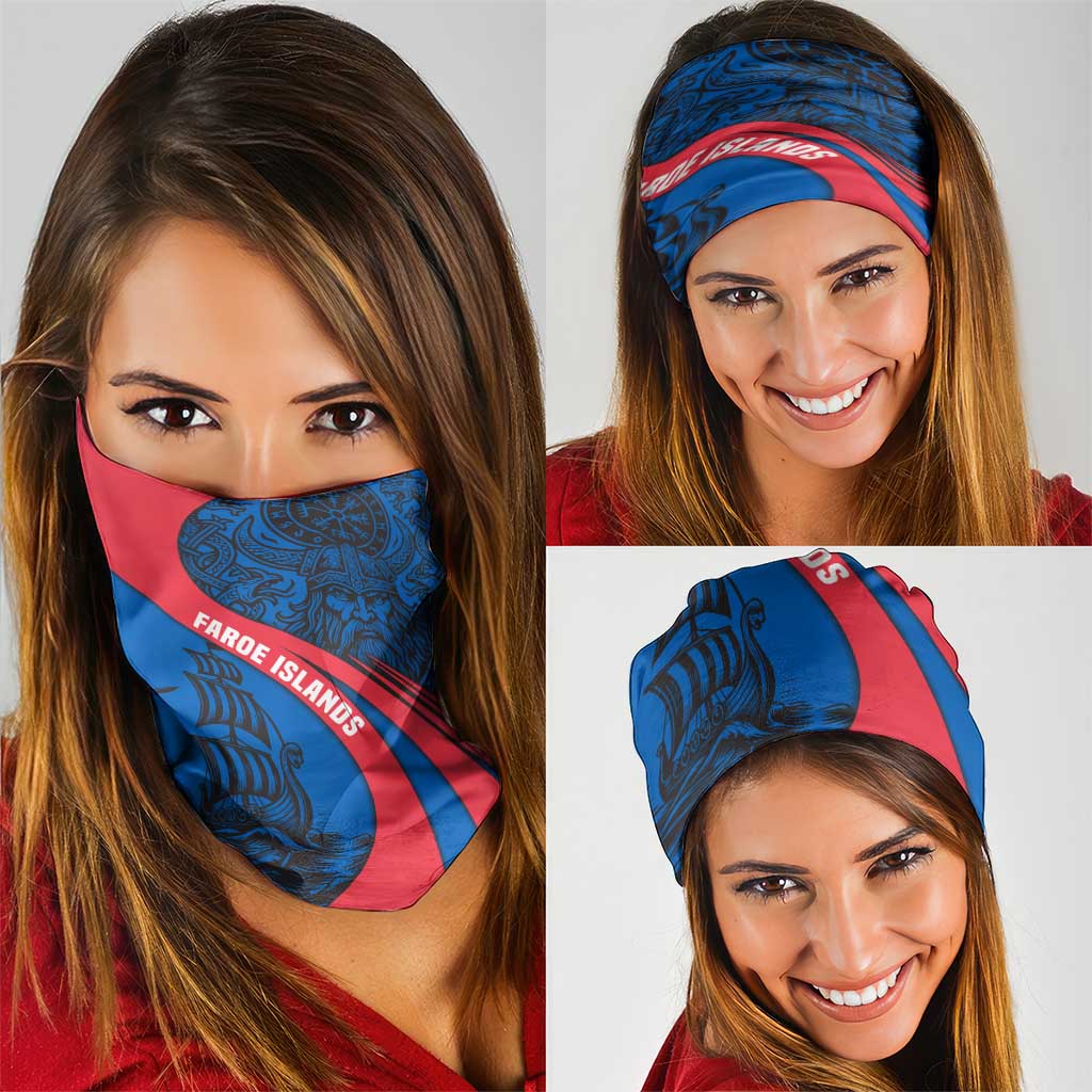 Faroe Islands Neck Gaiter with Viking Warrior and Longship Design TS04