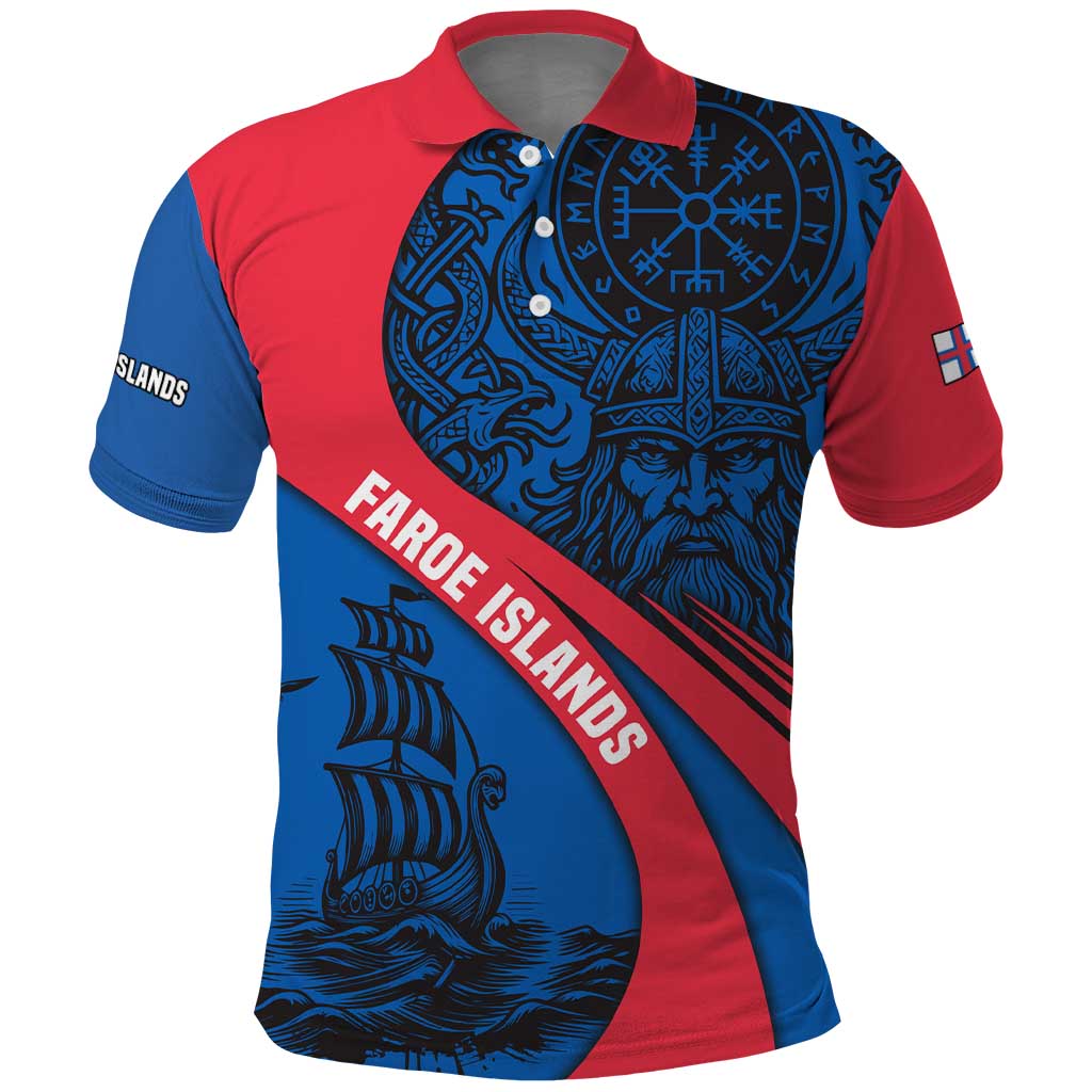 Faroe Islands Polo Shirt with Viking Warrior and Longship Design TS04