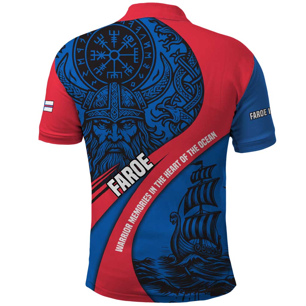 Faroe Islands Polo Shirt with Viking Warrior and Longship Design TS04