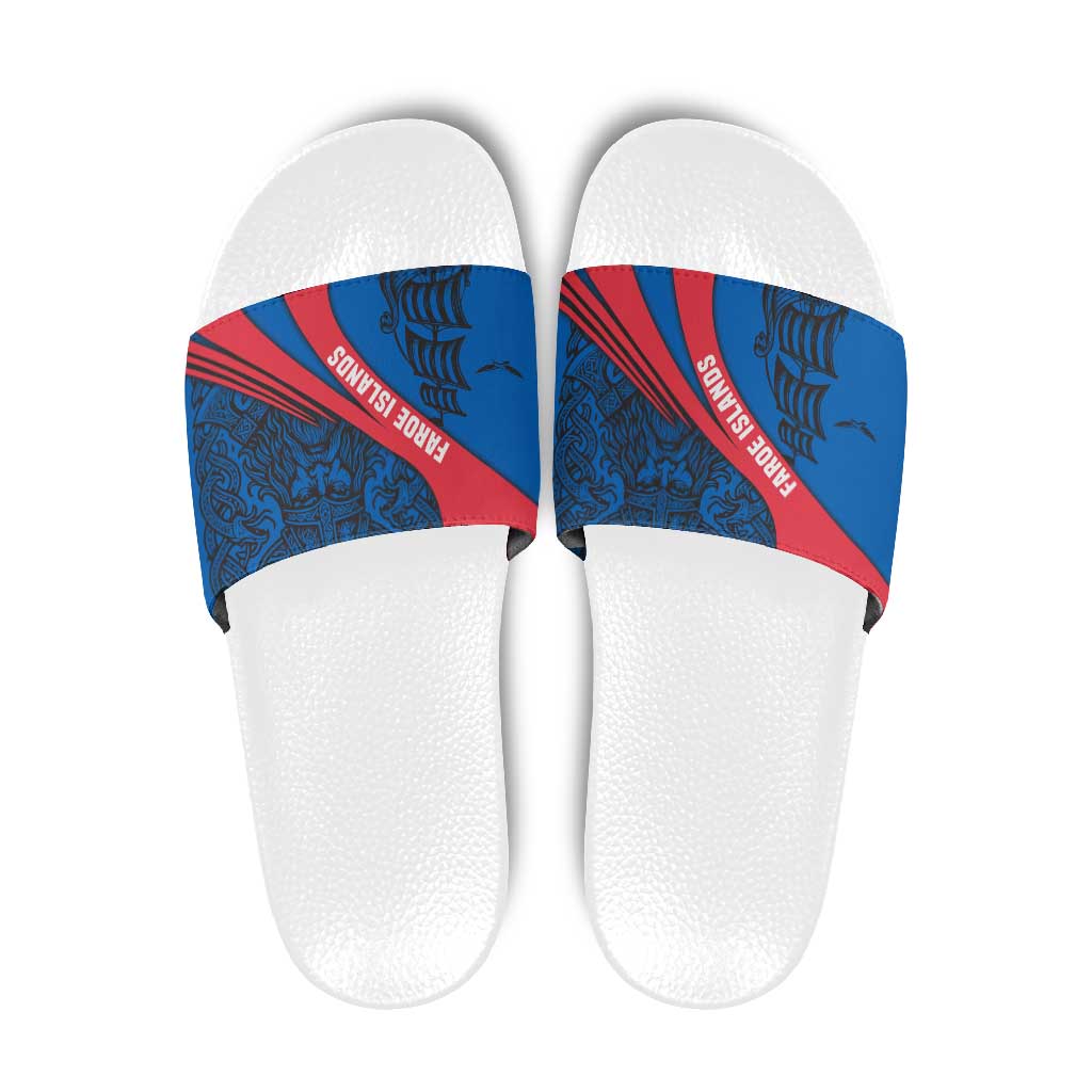 Faroe Islands Slide Sandals with Viking Warrior and Longship Design TS04