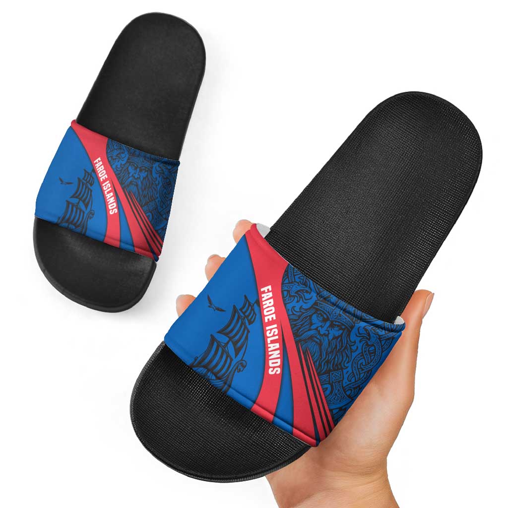 Faroe Islands Slide Sandals with Viking Warrior and Longship Design TS04