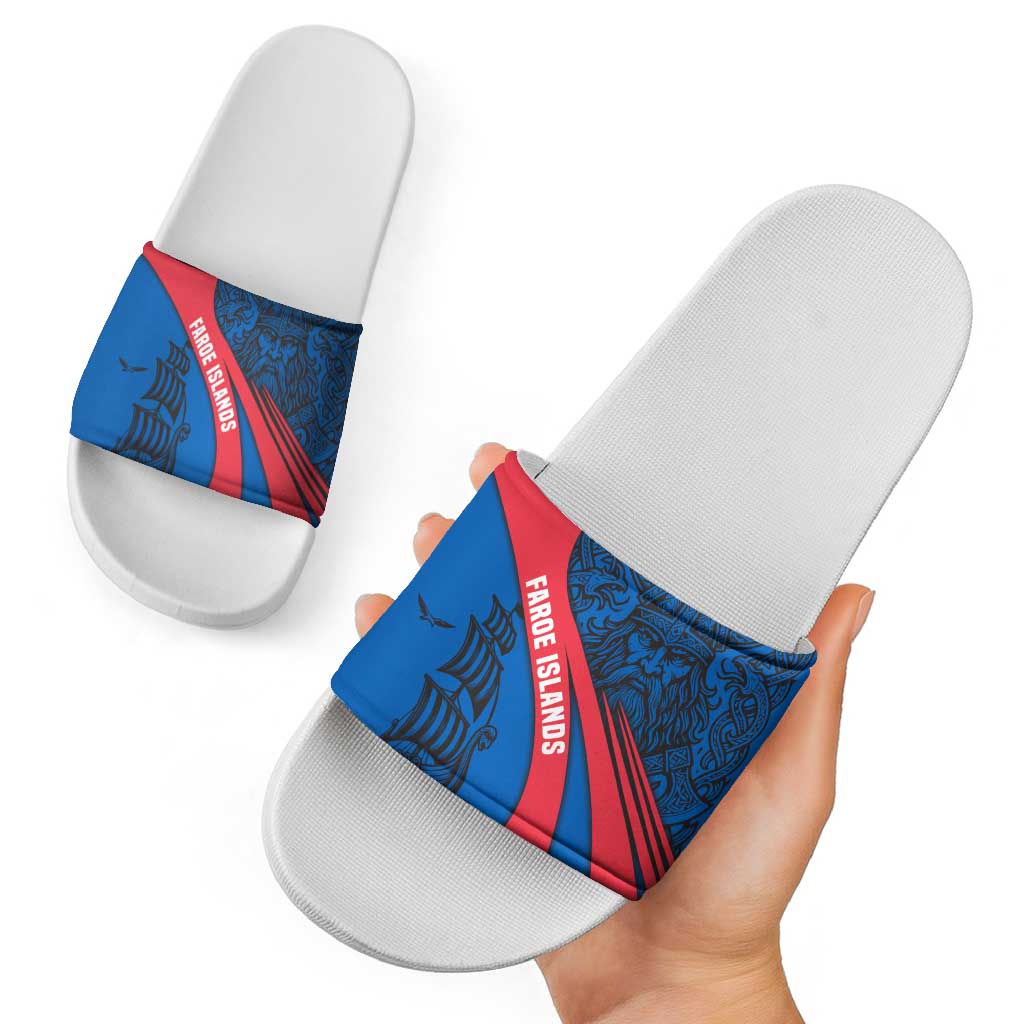 Faroe Islands Slide Sandals with Viking Warrior and Longship Design TS04