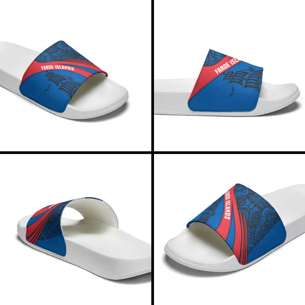 Faroe Islands Slide Sandals with Viking Warrior and Longship Design TS04