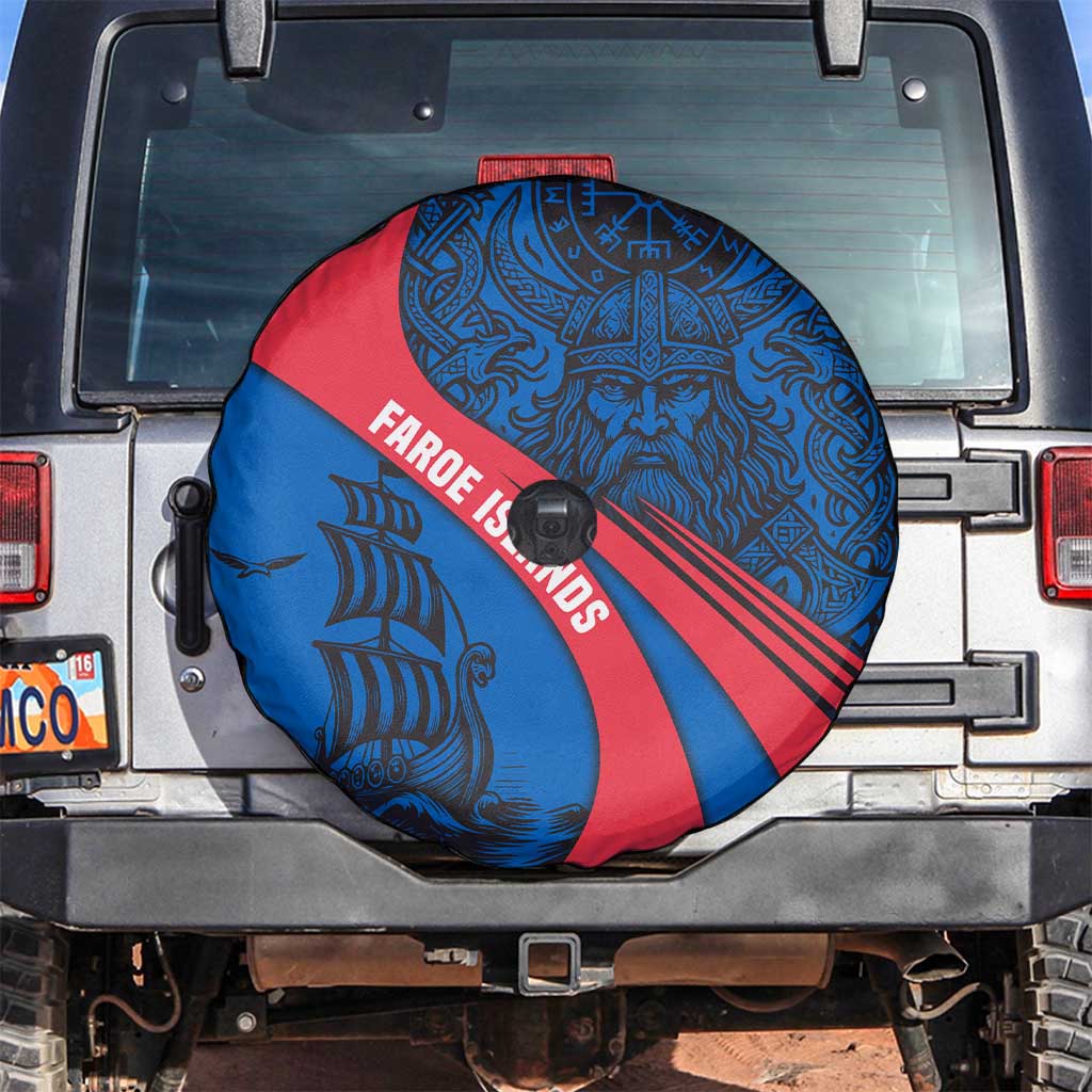 Faroe Islands Spare Tire Cover with Viking Warrior and Longship Design TS04