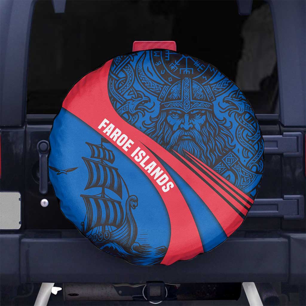 Faroe Islands Spare Tire Cover with Viking Warrior and Longship Design TS04