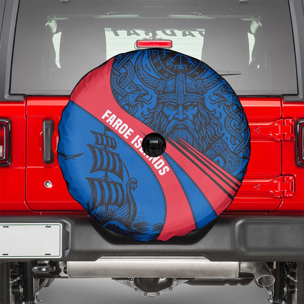 Faroe Islands Spare Tire Cover with Viking Warrior and Longship Design TS04