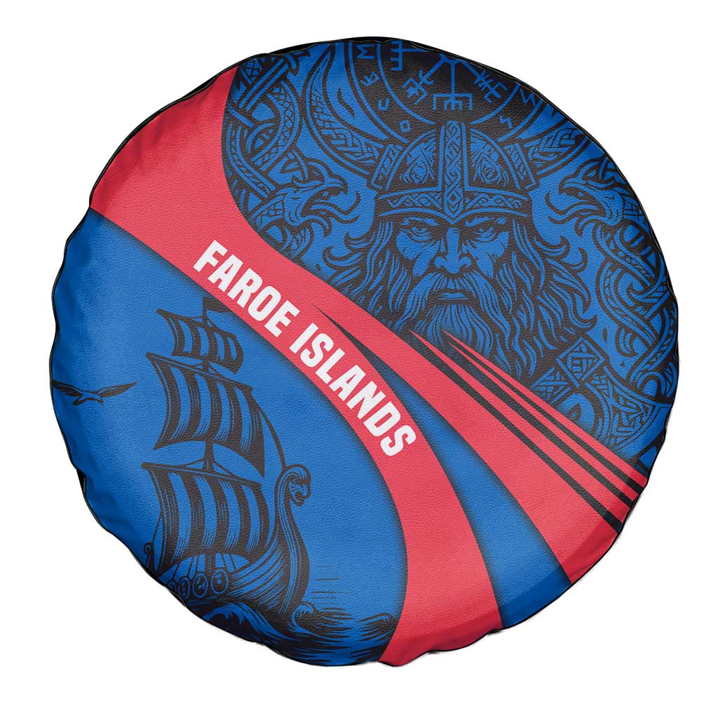 Faroe Islands Spare Tire Cover with Viking Warrior and Longship Design TS04