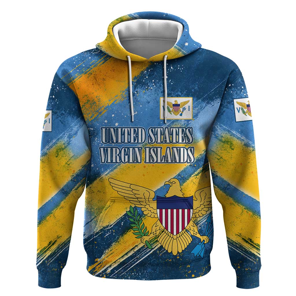 United States Virgin Islands Hoodie with Blue Yellow Eagle Design and Government Seal TS04