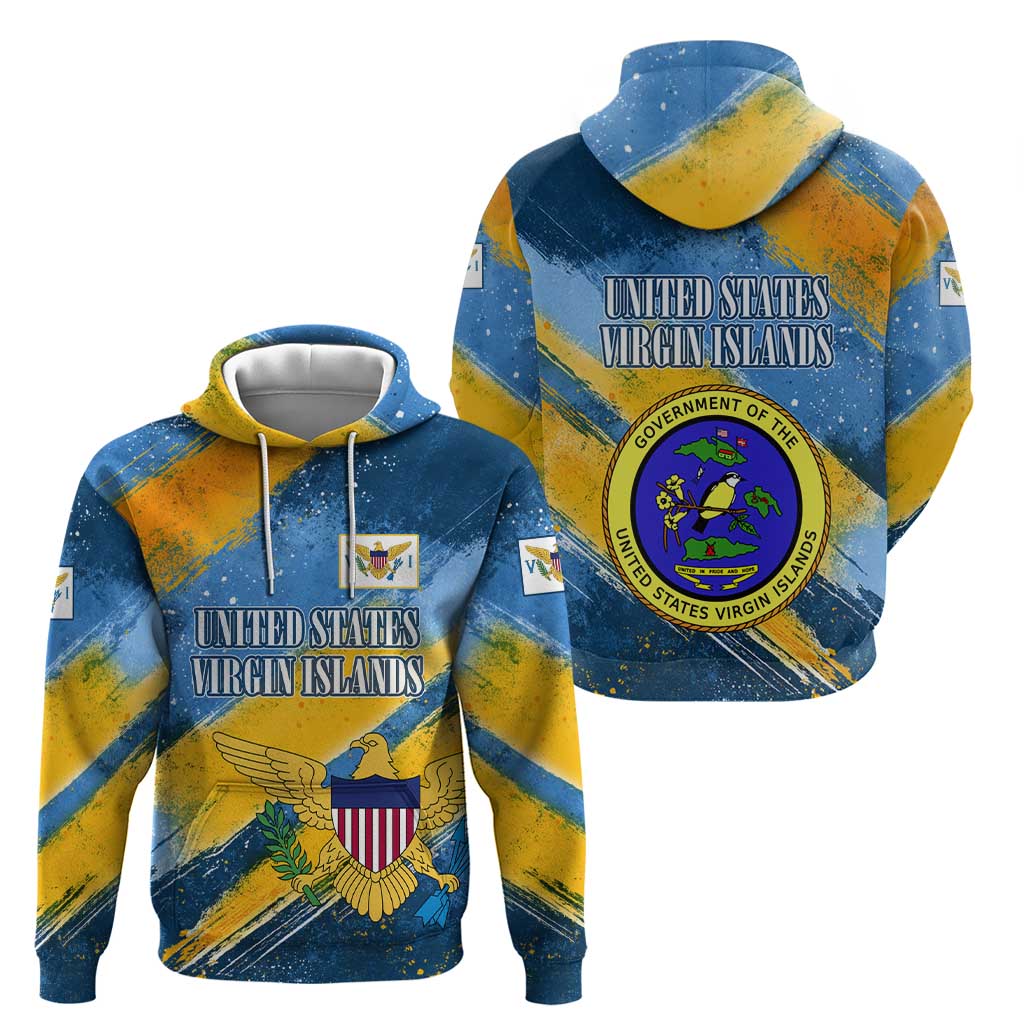 United States Virgin Islands Hoodie with Blue Yellow Eagle Design and Government Seal TS04