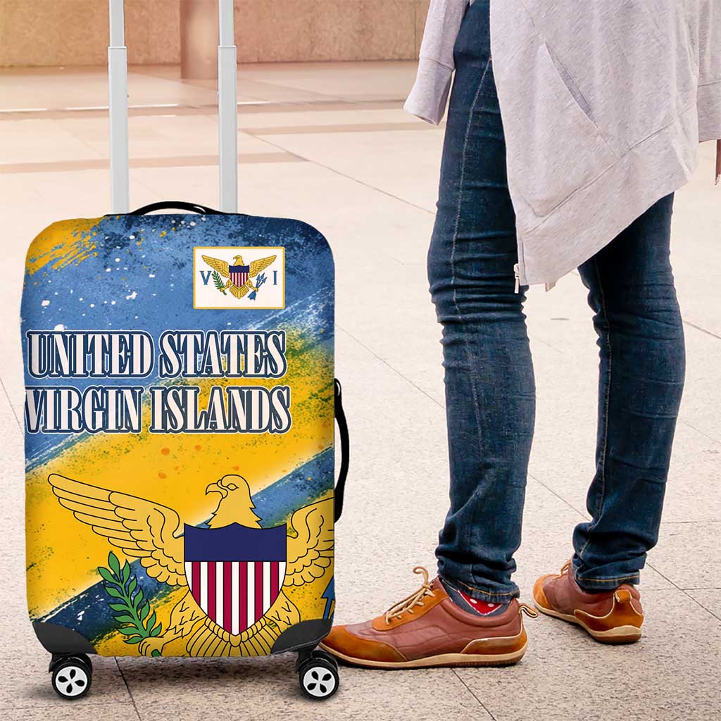 United States Virgin Islands Luggage Cover with Blue Yellow Eagle Design and Government Seal TS04