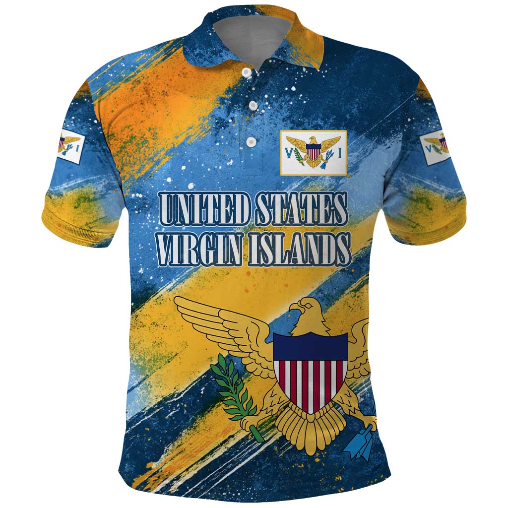 United States Virgin Islands Polo Shirt with Blue Yellow Eagle Design and Government Seal TS04